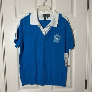 Ralph Lauren Blue and White Short-Sleeve Polo Sweater
